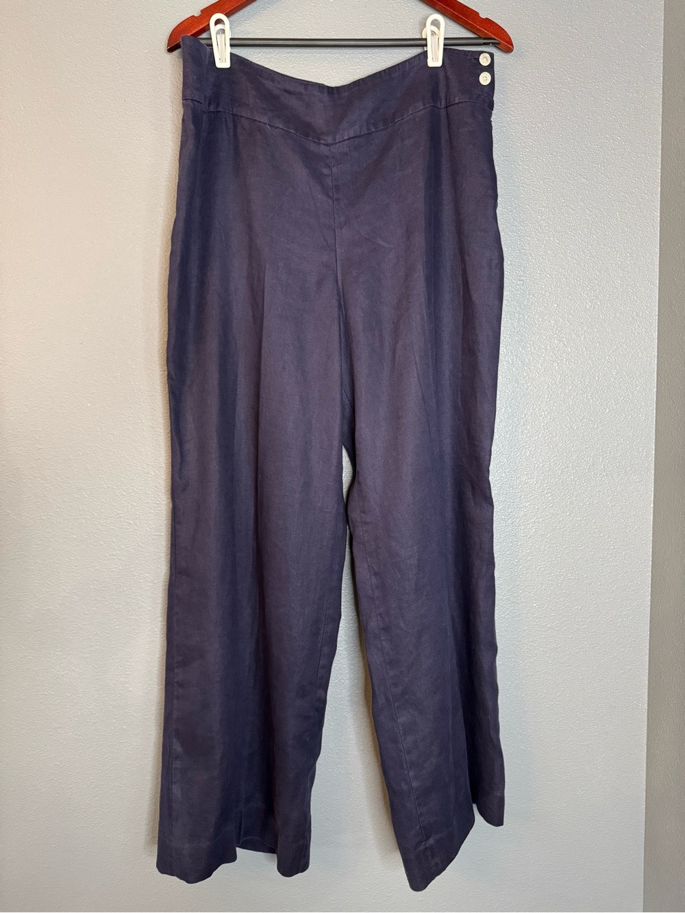 Ralph Lauren Navy Linen Wide-Leg Trousers